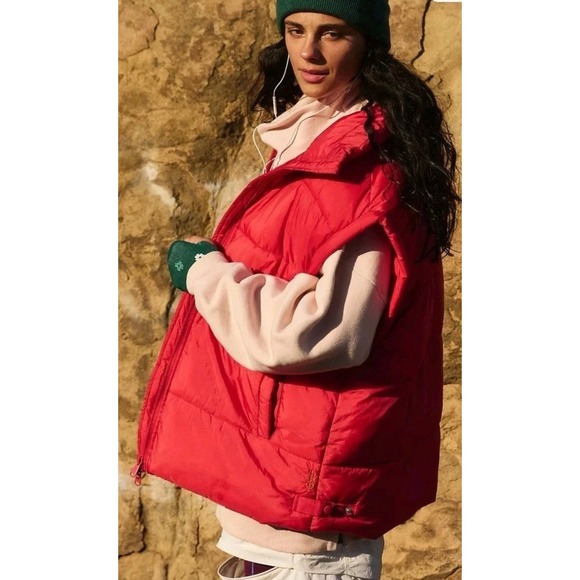 Free People Movement In A Bubble Puffer vest Orange/pink Med Oversized Gorpcore - Picture 2 of 9